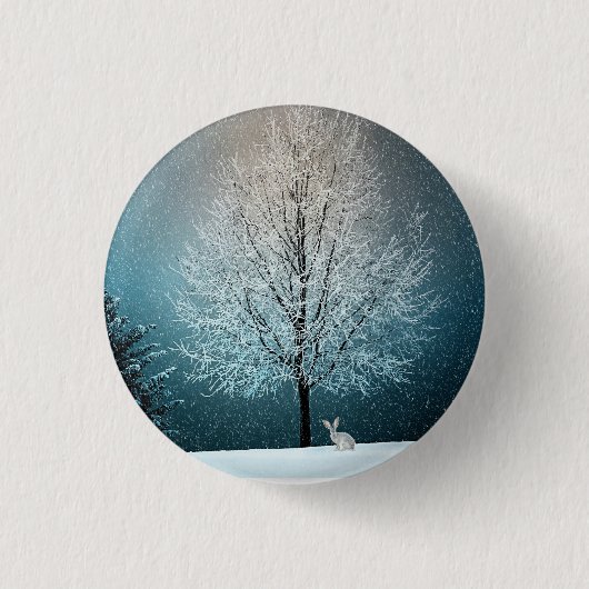 Frosty tree in de avond ronde button 3,2 cm (Voorkant)