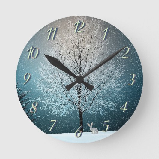 Frosty tree in de avond ronde klok (Voorkant)