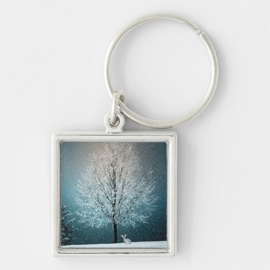 Frosty tree in de avond sleutelhanger (Voorkant)