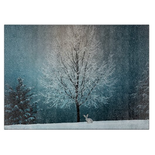 Frosty tree in de avond snijplank (Voorkant)