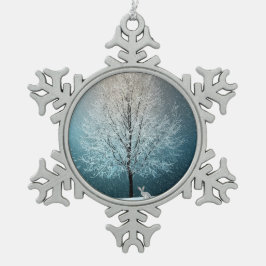 Frosty tree in de avond tin sneeuwvlok ornament