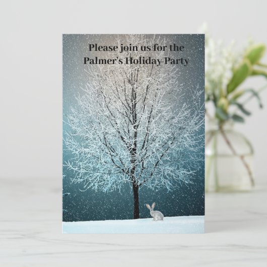 Frosty tree in de avonduitnodiging kaart (Staand voorkant)