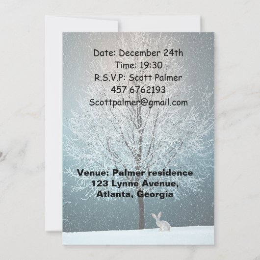 Frosty tree in de avonduitnodiging kaart (Achterkant)