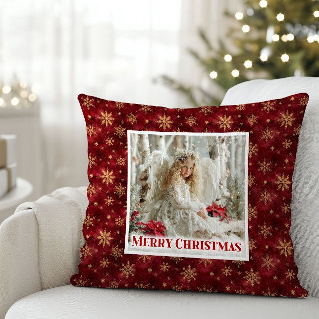 Frosty Victorian Angel Red and Gold Gift Pillow Kussen (Frosty Victorian Angel Red and Gold Gift Pillow)