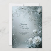 Frosty White Rose and Dusty Gray Winter Wedding Kaart (Voorkant)