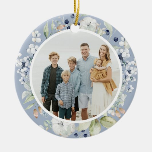 Frosty Winter Bladergroen Foto Kerstmis Keramisch Ornament (Voorkant)