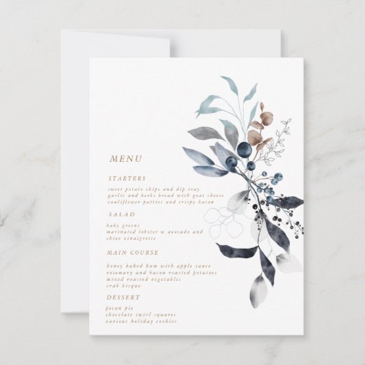 Frosty Winter Bloemen Bruiloft Diner Menu Kaart (Voorkant)