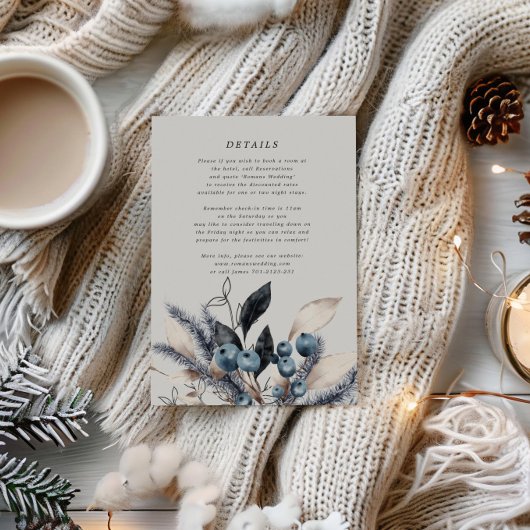 Frosty Winter Bloemen Bruiloft Info Kaart