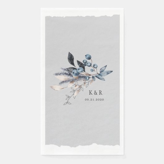 Frosty Winter Bloemen Monogram Huwelijk Servet (Voorkant)