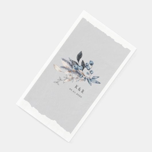 Frosty Winter Bloemen Monogram Huwelijk Servet (Hoek)