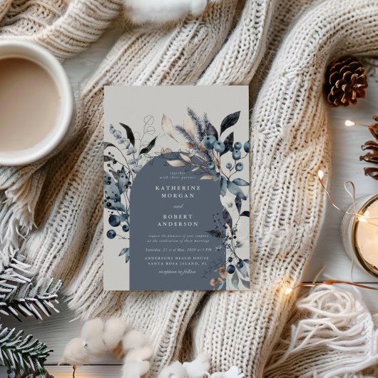 Frosty Winter Bloemenboog Bruiloft uitnodiging