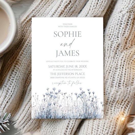 Frosty Winter Blue Wildflower Wild Flower Wedding Kaart