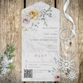 Frosty Winter Deel Floral Modern QR Code All In One Uitnodiging
