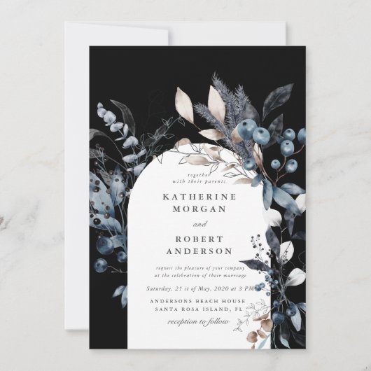 Frosty Winter Floral bruiloft uitnodiging (Voorkant)