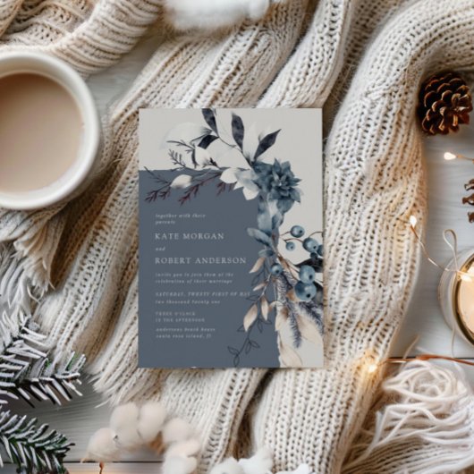 Frosty Winter Floral bruiloft uitnodiging