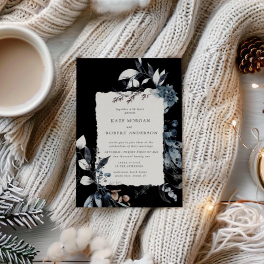 Frosty Winter Floral bruiloft uitnodiging