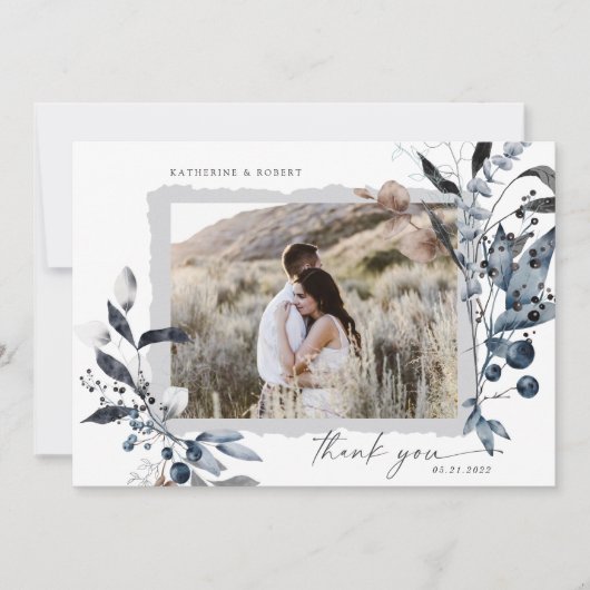 Frosty Winter Floral Dank u bruiloft Kaart (Voorkant)