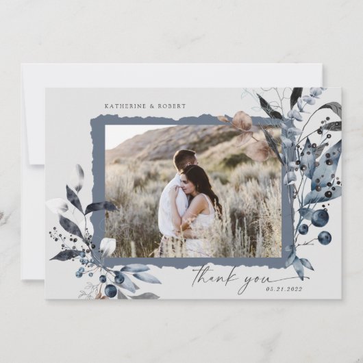 Frosty Winter Floral Dank u bruiloft Kaart (Voorkant)