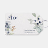 Frosty Winter Foliage Bloemen Kerstvakantie Cadeaulabel (Voorkant (Horizontaal))