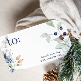 Frosty Winter Foliage Bloemen Kerstvakantie Cadeaulabel
