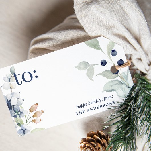 Frosty Winter Foliage Bloemen Kerstvakantie Cadeaulabel