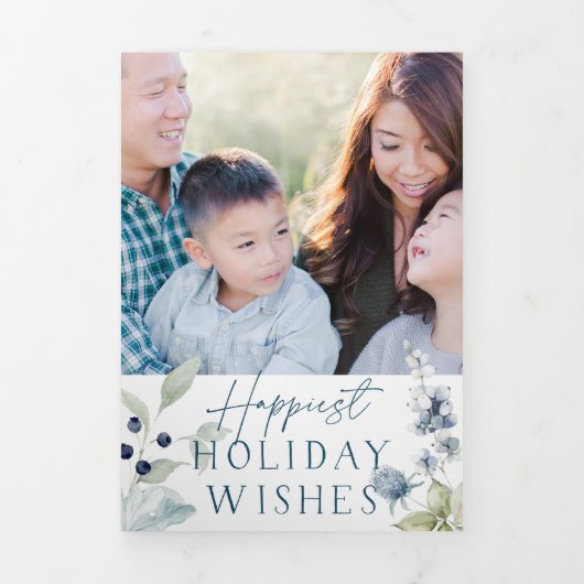 Frosty Winter Foliage Chique Kerstmis 4 Fotokaart Drieluik Uitnodiging (Cover)