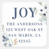 Frosty Winter Foliage Kerstmis retour adres Vierkante Sticker (Voorkant)