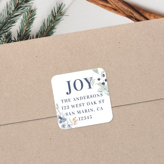 Frosty Winter Foliage Kerstmis retour adres Vierkante Sticker