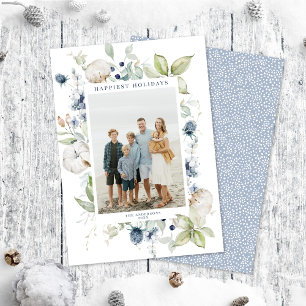 Frosty Winter Foliage Lijst Holiday Photo Card Feestdagenkaart