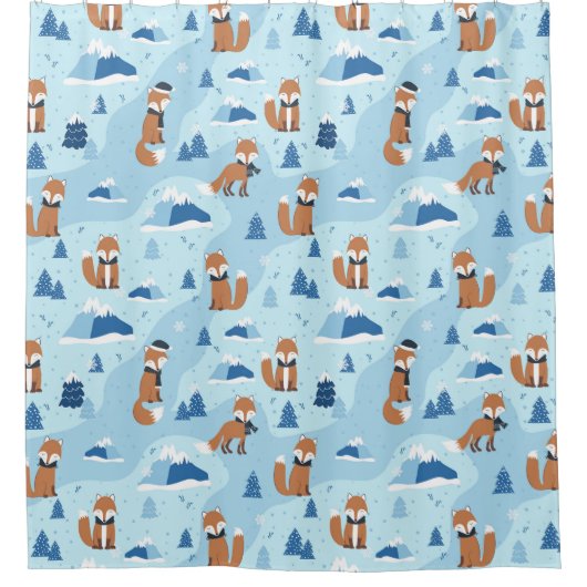 Frosty Winter Foxes Douchegordijn (Voorkant)