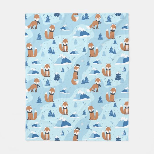 Frosty Winter Foxes Fleece Deken (Voorkant)
