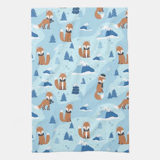 Frosty Winter Foxes Theedoek (Verticaal)
