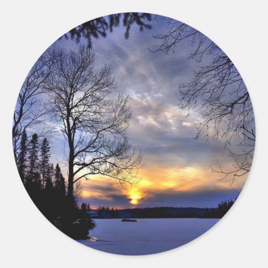 Frosty Winter Night Ronde Sticker (Voorkant)