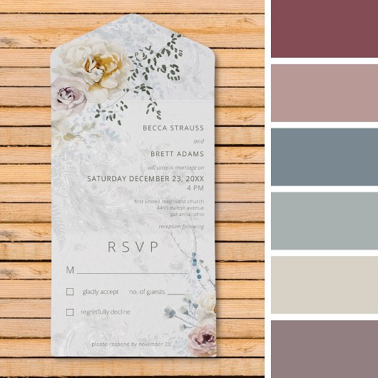 Frosty Winter Pastel Bloemen Modern Geen Diner All In One Uitnodiging