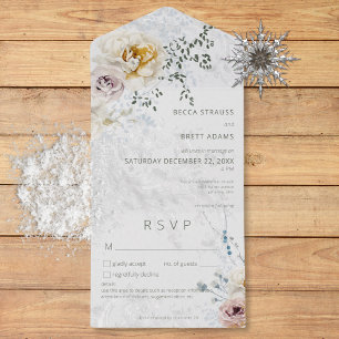 Frosty Winter Pastel Bloemen Moderne Details All In One Uitnodiging