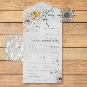 Frosty Winter Pastel Floral Modern Drie Diner All In One Uitnodiging