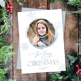 Frosty Winter Snowflake Blue Merry Christmas Foto Feestdagenkaart