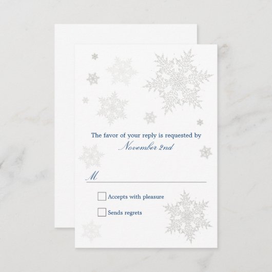 Frosty Winter Snowflake RSVP-kaart RSVP Kaartje (Voorkant / Achterkant)