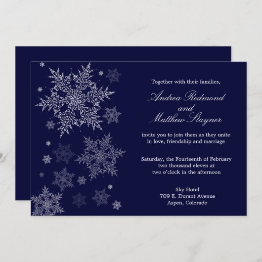 Frosty Winter Snowflake Wedding-uitnodiging Kaart (Voorkant / Achterkant)