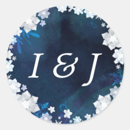 Frosty Winter Wedding Monogrammen Ronde Sticker