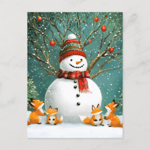 Frosty Winter Whimsical Snowman Fox Wonderland Feestdagenkaart