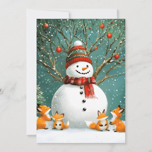Frosty Winter Whimsical Snowman Fox Wonderland Feestdagenkaart (Voorkant)