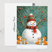 Frosty Winter Whimsical Snowman Fox Wonderland Feestdagenkaart (Voorkant / Achterkant)