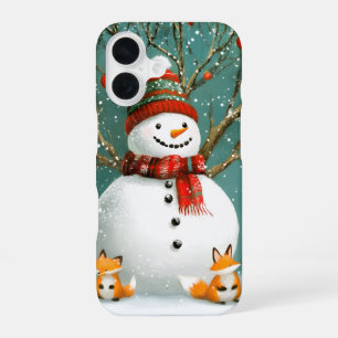Frosty Winter Whimsical Snowman Fox Wonderland iPhone 16 Hoesje