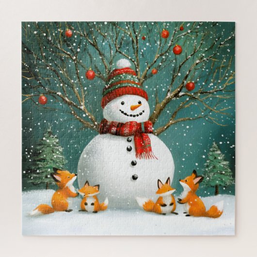 Frosty Winter Whimsical Snowman Fox Wonderland Legpuzzel (Verticaal)