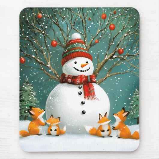 Frosty Winter Whimsical Snowman Fox Wonderland Muismat (Voorkant)