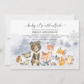 Frosty Winter Woodland Forest Animals Baby shower Kaart (Voorkant)