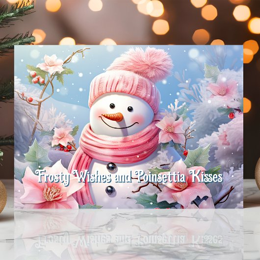 Frosty Wishes en Poinsettia kussen Snowman Feestdagen Kaart