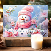 Frosty Wishes en Poinsettia kussen Snowman Feestdagen Kaart