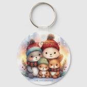 Frosty Woodland Family Personalize Merry Christmas Sleutelhanger (Achterkant)